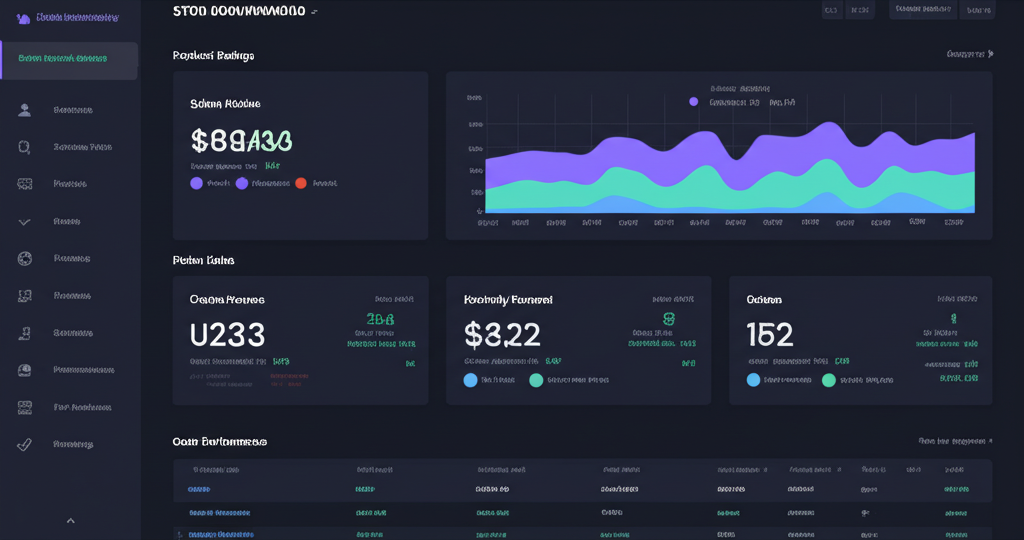 Online store dashboard showing product listings and sales figures